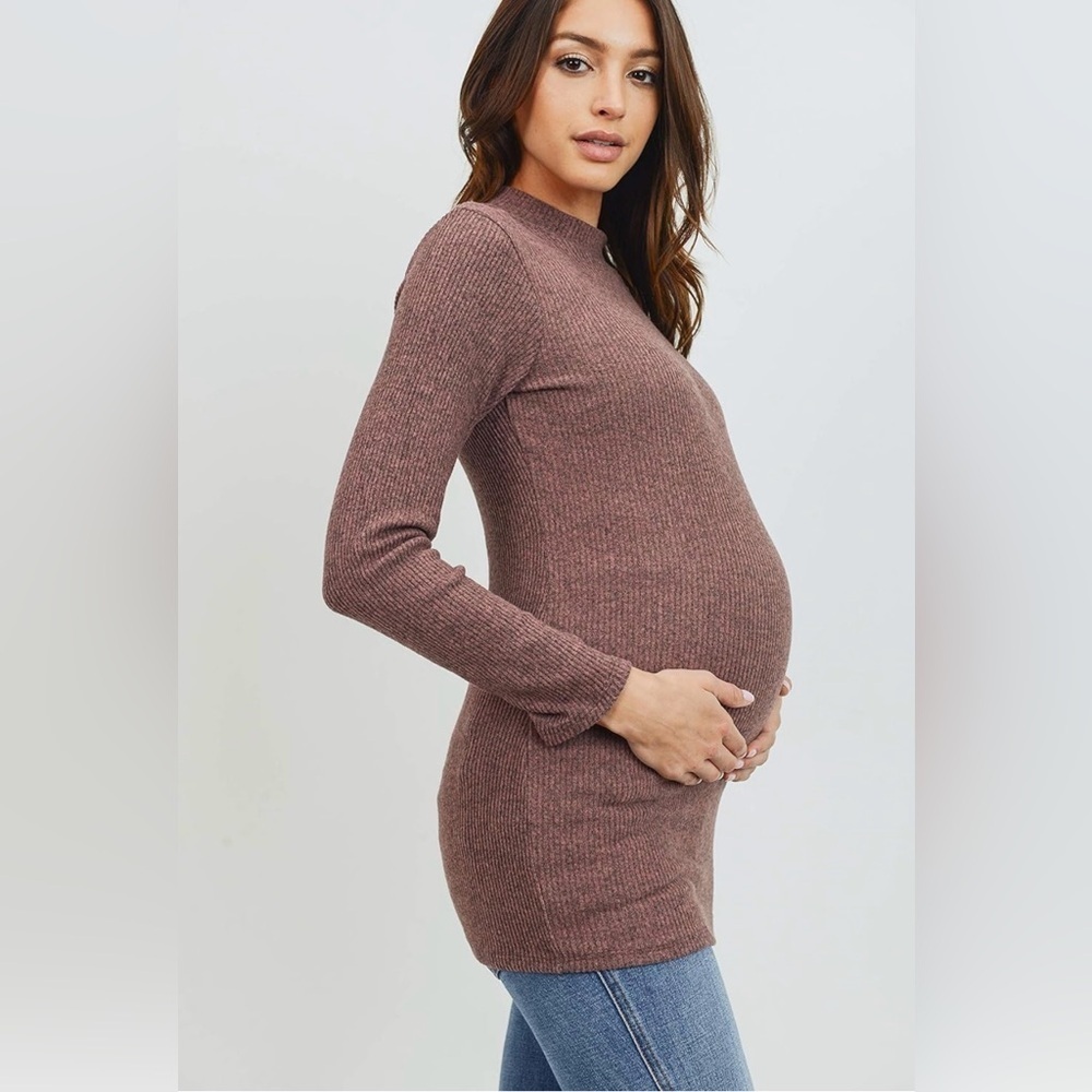 EUC Hello Miz Women's Ribbed Long Sleeve Mock Neck Maternity Top - Medium - Picture 2 of 8